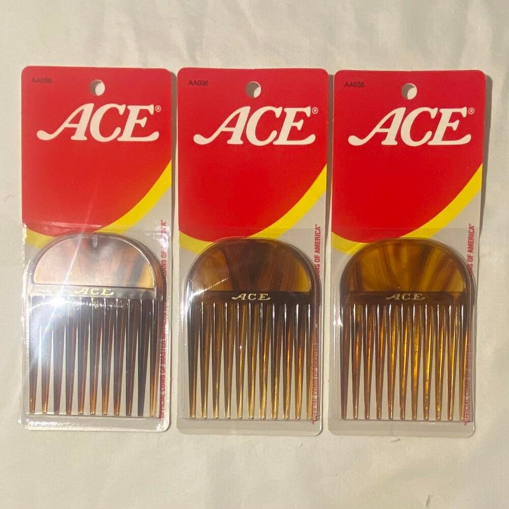 Vintage Set of 3 1989 Ace Goody Tortoiseshell Hair Lift Picks - Old Store Stock